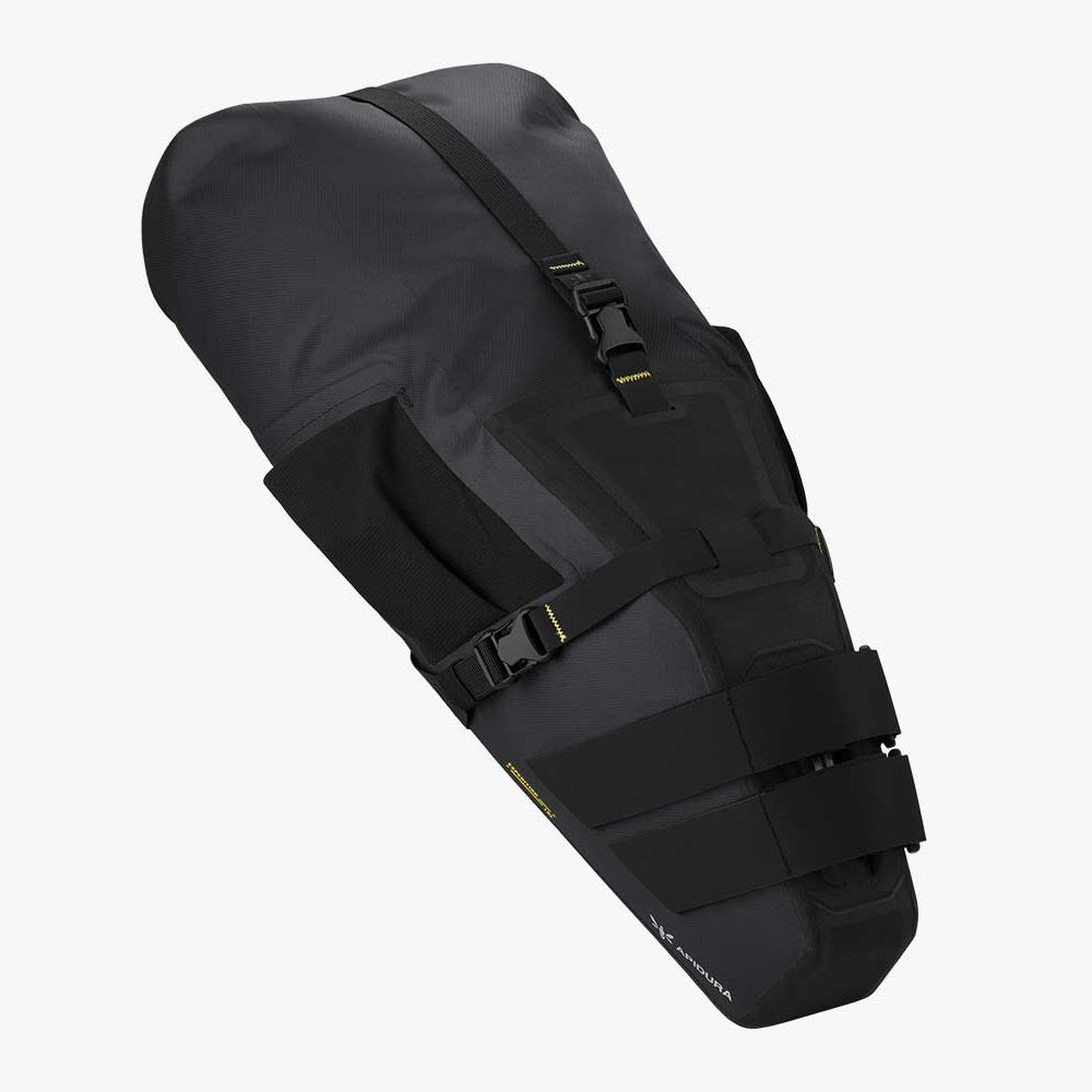 Black saddle bag on a white background